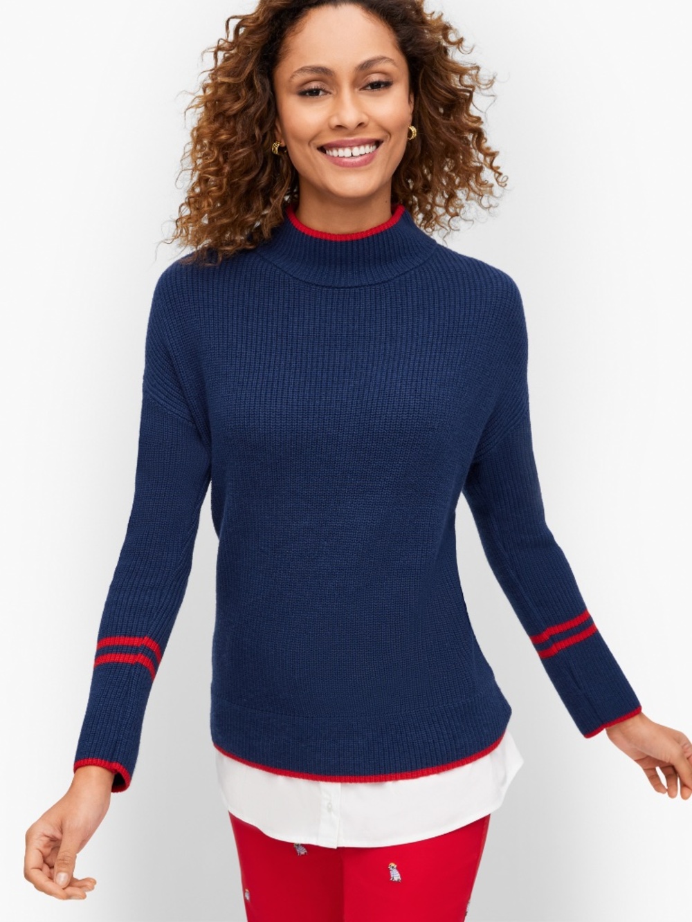 Talbots Mock Neck Woven Hem Sweater